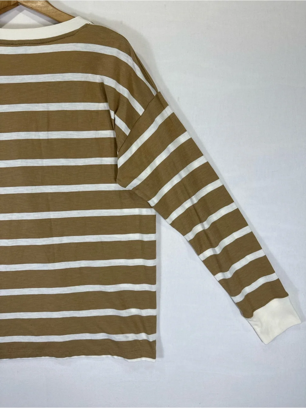 J. Crew Men's Striped Long Sleeve Tee in Cream and Brown